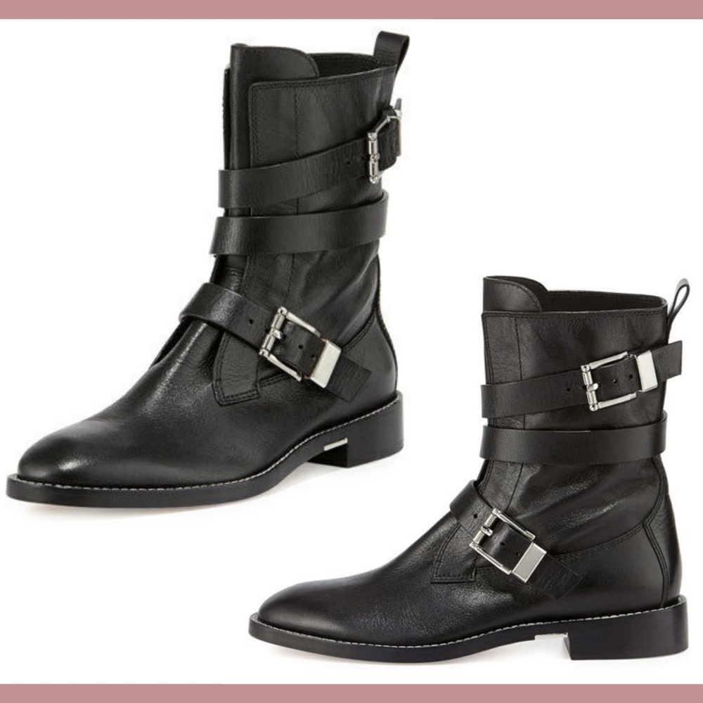 NEW Alexander Wang [SZ Men 39 ]‎ Strappy Louise Smooth Calf Leather Moto Boots